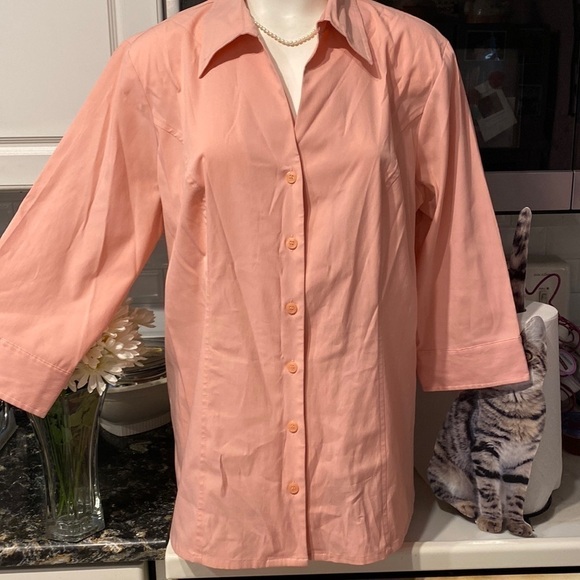 J Apostrophe stretch solid orange 3/4 sleeve button front plus size blouse 16W - Picture 1 of 3
